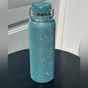 Blue Rhinestone Stainless Steel Insulated Water bottle with Detachable Chain